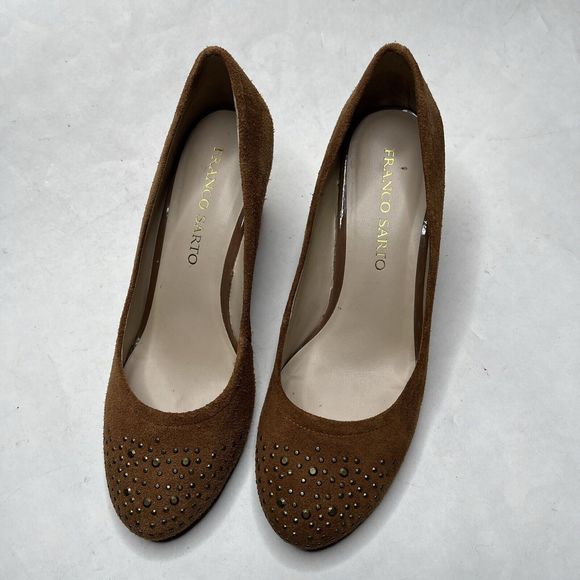 Franco Sarto Womens 8 Desert Camel Suede Zinc Embellished Suede Wedge Tan Brown - Picture 6 of 10